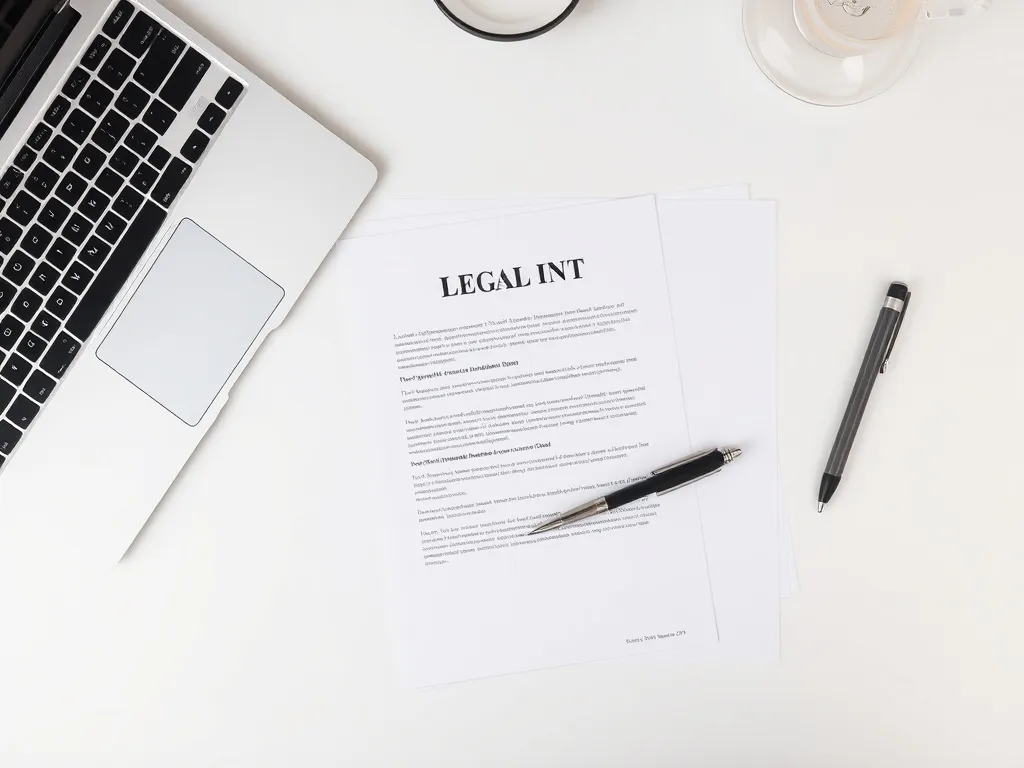 A minimalist office desk with a legal document, a sleek pen,