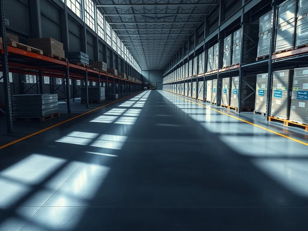 A professional high-angle shot of a clean, modern logistics